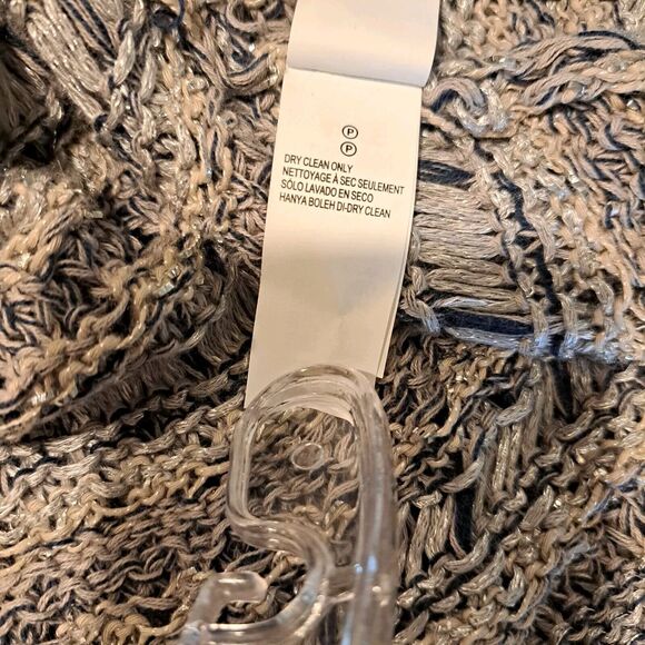 LUCKY BRAND Sweater Women's Crochet 3/4 Sleeve Metallic Open Knit Gray Sz M NWT - Picture 10 of 12
